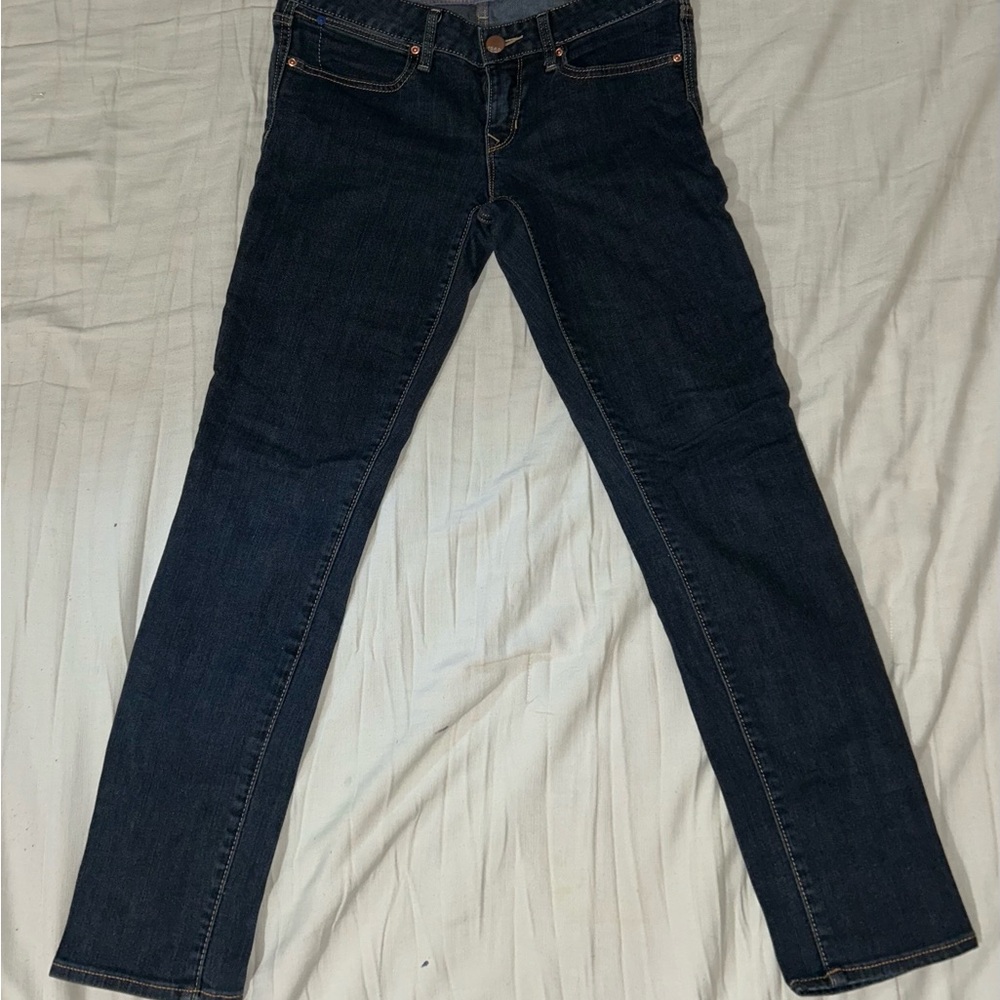 Blue Straight Leg Jeans with Contrast Stitching